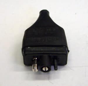 Photo shows a 2-pin male socket/connector for WeedSwiper. This has a metal and plastic and metal connectors.